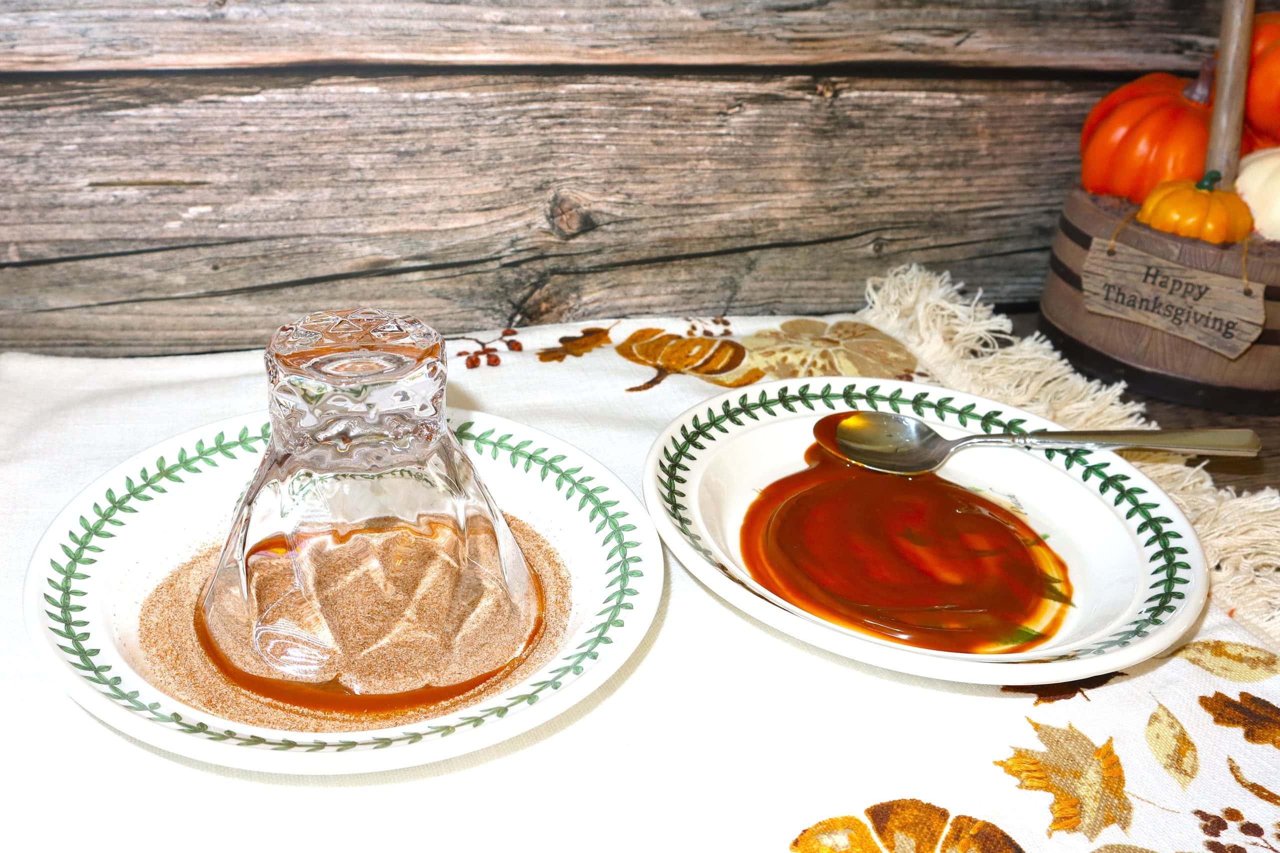 Then dip the caramel coated rim into the cinnamon sugar